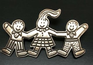 " Save The Children " Sterling Silver 925 Engraved Brooch Pin Efs Mexico Vintage