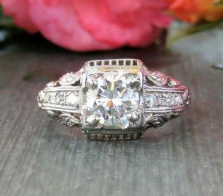 Antique Vintage Art Deco Engagement Wedding Ring 2 Ct Diamond 14k White Gold Fn
