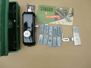 Vtg Singer Sewing Machine160506 Buttonholer Attachment,  10 Template Cams,  Case
