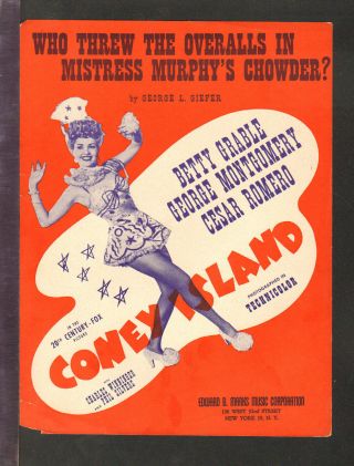 Coney Island 1943 Who Threw The Overalls Betty Grable Movie Vintage Sheet Music
