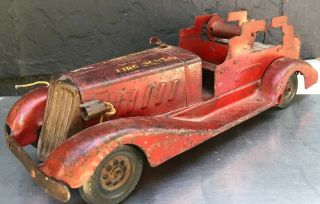 Marx Girard Antique Toy Fire Truck Engine Steel Wind Up 1930