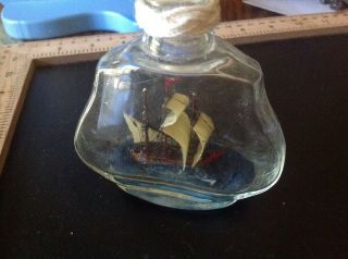 Vintage 3 Mast Sailing Tall Ship Boat In A Glass Bottle Sea Swedish Flag?