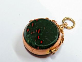 Antique Solid 9ct Gold Bloodstone 20mm Watch Fob Swivel Pendant Chester 1908
