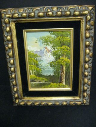 Vintage Landscape Oil Painting Signed Framed Mountain Scene Painting