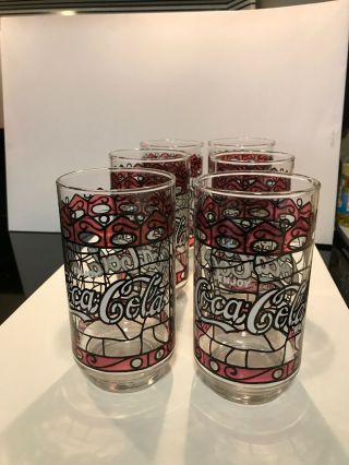 Coca - Cola Vintage (stained Glass) Tiffany Style Set Of 6 Euc