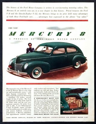 1939 Mercury 8 Two - Door Sedan Illustration Silent As The Night Vintage Print Ad