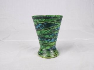 Vtg Mid Century Small Art Pottery Vase Green Blue Glaze Made In Italy 3.  5 "