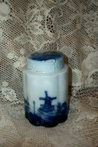 Antique Rosenthal Monbijou Porcelain Tea Jar Germany Flow Blue Delft Hp