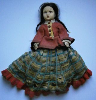 Vintage 15 In.  Lenci Cloth Doll In Ethnic Costume Made In Italy