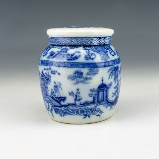 Antique English Pottery - Chinese Inspired Flow Blue & White Ginger Jar