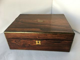Antique Victorian Mahogany Brass Edge Writing Slope Box With Contents And Key