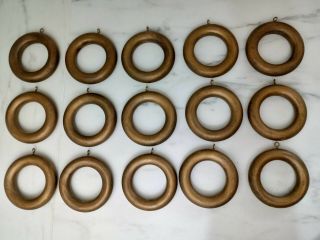 Vintage Wood Drapery Curtain Rings Gold Tone 15