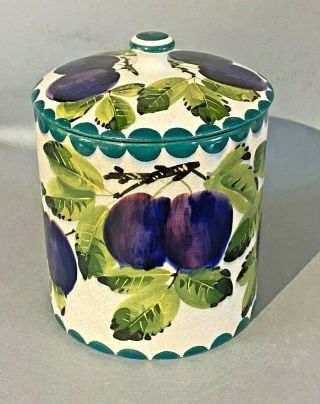 Antique Wemyss Pottery Large Lidded Pot Preserve Jar Plum Design Thomas Goode