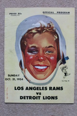 1954 Detroit Lions At Los Angeles Rams,  La Coliseum,  Program