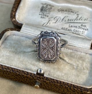 Pretty Antique Etched Aesthetic Movement Victorian Silver Finger Ring Size N 1/2
