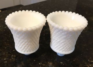 Set Of Two Vintage White Milk Glass,  Hobnail,  Votive Candle Holders 2