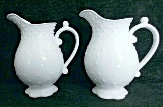 2 Vintage I.  Godinger & Co Porcelain Hobnail & Stars White Creamer Syrup Pitcher