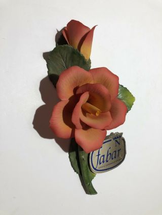 Vintage Fabar Capodimonte Porcelain Rose Flowers With Tag Made In Italy 2