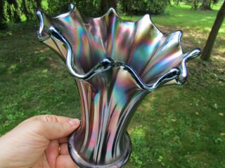 Northwood Thin Rib Antique Carnival Glass Squatty Vase Purple A One