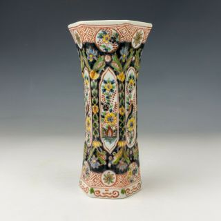 Antique Makkum Dutch Delft Pottery - Hand Painted Floral Vase