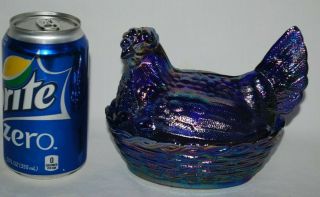 Vintage Small Fenton Blue Amethyst Carnival Glass 5 " Chicken Hen On Nest 5182cn