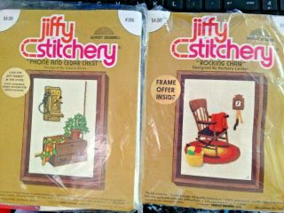 Vintage Set Of 2 Jiffy Phone Cedar Chest & Rocking Chair Crewel Embroidery Kits