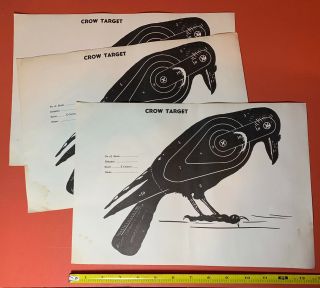 3 Vintage 1950s Winchester Western 9.  5x14” Paper Crow Target Sheets