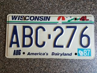 1987 Wisconsin Auto Car Truck License Plate Abc 276