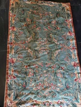 French Aubusson Rug/tapestry Hand Embroidered Size: 5 X 3 Feet