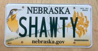 Nebraska Graphic Bird Vanity License Plate " Shawty " Shawtie Shaw Ty
