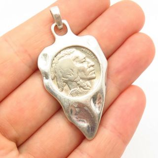 925 Sterling Silver / Copper - Nickel Antique 1936 " Buffalo 5 Cents " Coin Pendant