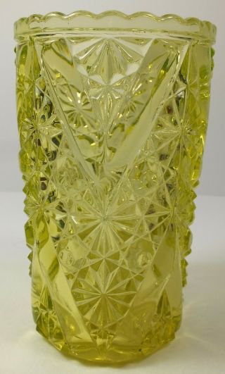 Antique Eapg Vaseline Glass Celery Vase Daisy & Button With " V " Design