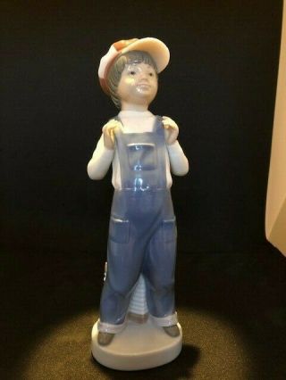 Vintage Lladro Spain Figurine 4898 Boy From Madrid In Overalls Retired 8.  5 "