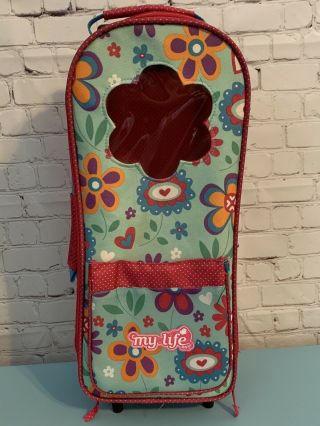 My Life Rolling Suitcase For 18 " Dolls Pink Flower Power Vintage 2 Handles