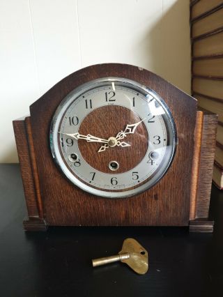Vintage 1940s Smiths Enfield Westminster Chime Mantle Clock With Key Three Holes