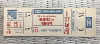 Vintage 1985 Winnipeg Jets York Rangers Game Ticket,  Record Goals,  Untorn