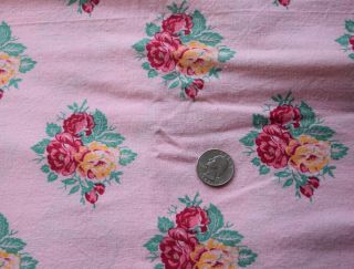 7933 Large Piece Vintage Printed Feed Sack,  Pink With Multicolor Roses