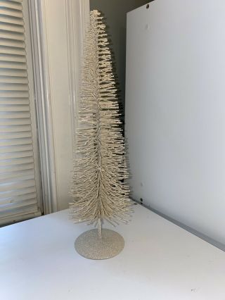 Vintage Ivory White Glittered Bottle Brush Trees 12” Tall