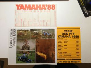1988 Yamaha Atvs Lineup Dealer Brochure,  Pricelist Vintage - French Canada