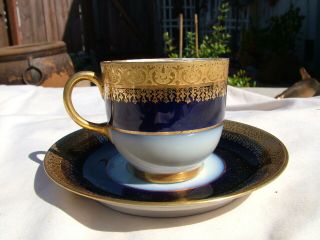 Vintage Limoge France Cobalt Blue Gold Encrusted Demitasse Cup & Saucer