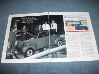 1939 1940 1941 1942 Crosley Info Article " The " Car Of Tomorrow " Has Its Day "