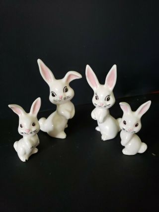 Vintage Set (4) Ceramic White Rabbits Bunnies Hand Painted Figurines Easter