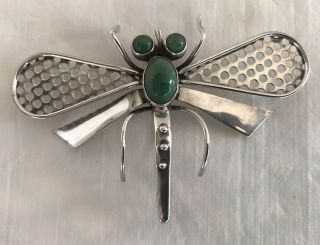 Large Antique Sterling Silver Mexico Dragonfly Brooch Pin Signed J.  P.