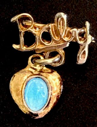 Vintage Miraculous Mary Blue Enamel & Gold Tone Small Heart Medal Baby Pin