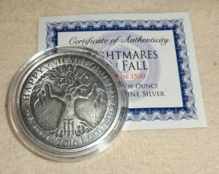 2016 Nightmares Of The Fall Happy Halloween 1oz Silver Antiqued Round W/coa Coin