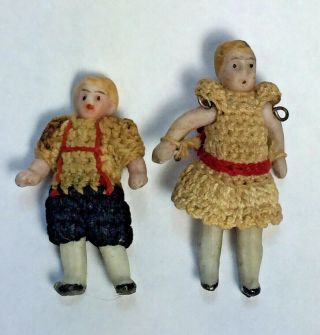 Antique Miniature Bisque Boy Girl Doll Crochet Outfit Carl Horn Hertwig Germany
