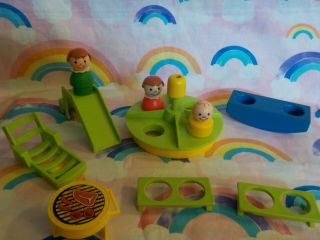 Vintage Fisher Price Little People Playground Equipment - 3 Figures - Pre - Owned