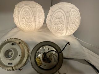 2 X Vintage Antique Art Deco Light Fixtures W/ 5” Frosted Glass Shades