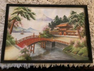 Exquisite Antique Framed Japanese Silk Embroidery Needlepoint Landscape Picture