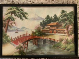 Exquisite Antique Framed Japanese Silk Embroidery Needlepoint Landscape Picture 2